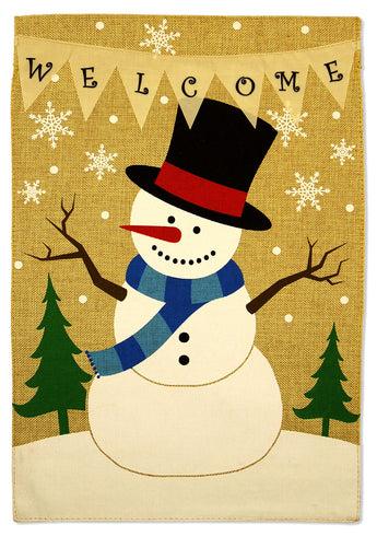 Welcome Banner Snowman Burlap - Winter Wonderland Winter Vertical Applique Decorative Flags HGE80340 Imported