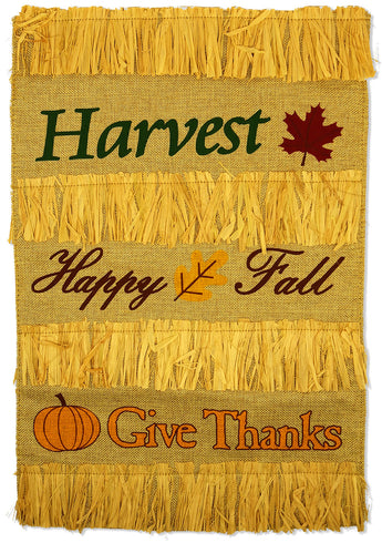 Harvest, Fall, Give Thanks Burlap - Harvest & Autumn Fall Vertical Applique Decorative Flags HGE80341 Imported