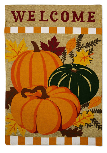 Welcome Harvest Pumpkins Burlap - Harvest & Autumn Fall Vertical Applique Decorative Flags HGE80342 Imported