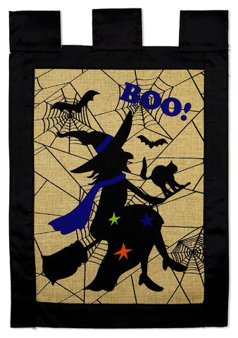 Spooky Witch Burlap - Halloween Fall Vertical Applique Decorative Flags HGE80343 Imported