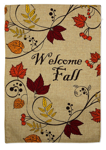 Classic Welcome Fall Burlap - Harvest & Autumn Fall Vertical Applique Decorative Flags HGE80345 Imported