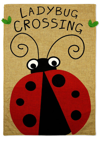 Ladybug Crossing Burlap - Bugs & Frogs Garden Friends Vertical Applique Decorative Flags HGE80346 Imported