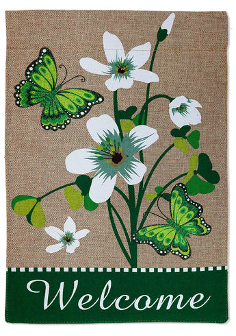 Flowers with Butterflies Burlap - Floral Spring Vertical Applique Decorative Flags HGE80380 Imported