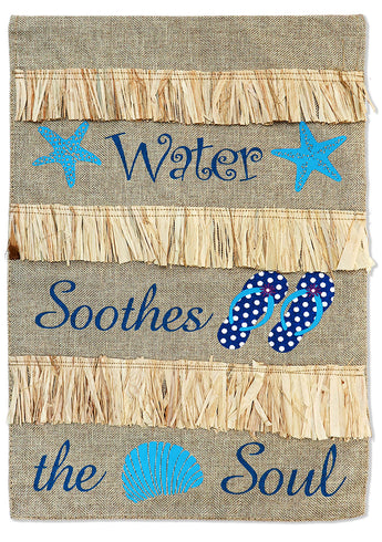 Water Soothes Soul Burlap - Fun In The Sun Summer Vertical Applique Decorative Flags HGE80381 Imported