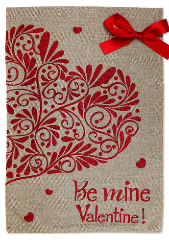 Be Mine Burlap - Valentines Spring Vertical Applique Decorative Flags HGE80385 Imported