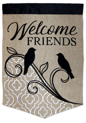 Welcome Friends Burlap - Family Special Occasion Vertical Applique Decorative Flags HGE80386 Imported