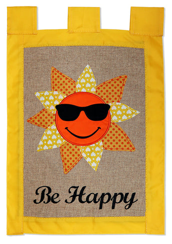 Be Happy Sun Burlap - Fun In The Sun Summer Vertical Applique Decorative Flags HGE80388 Imported