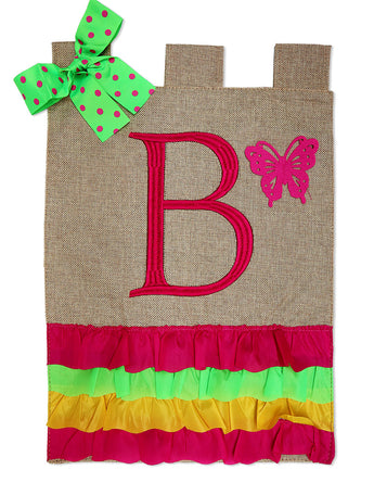 Spring Ruffles B Burlap - Bugs & Frogs Garden Friends Vertical Applique Decorative Flags HGE80389 Imported