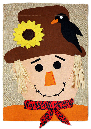 Happy Scarecrow Burlap - Halloween Fall Vertical Applique Decorative Flags HGE80391 Imported