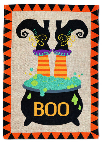 Witch In Poison Burlap - Halloween Fall Vertical Applique Decorative Flags HGE80393 Imported