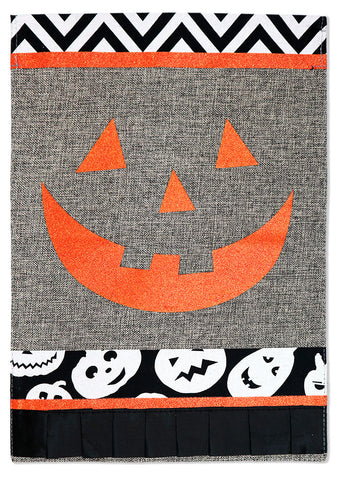 Jack O Lantern Burlap - Halloween Fall Vertical Applique Decorative Flags HGE80395 Imported