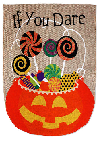 If You Dare Burlap - Halloween Fall Vertical Applique Decorative Flags HGE80396 Imported