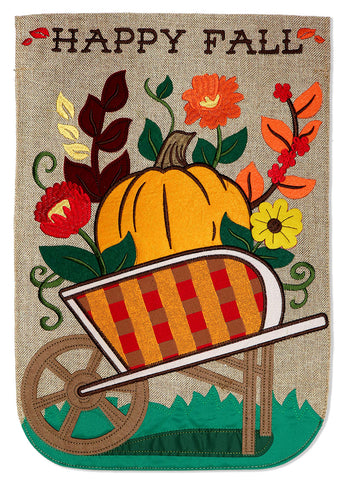 Happy Fall Burlap - Harvest & Autumn Fall Vertical Applique Decorative Flags HGE80412 Imported