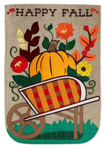 Happy Fall Burlap - Harvest & Autumn Fall Vertical Applique Decorative Flags HGE80412 Imported