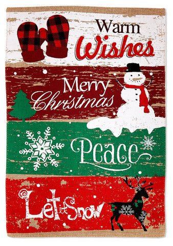 Warm Wishes Burlap - Christmas Winter Vertical Applique Decorative Flags HGE80452 Imported