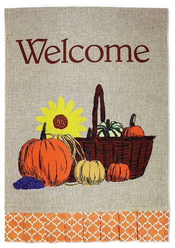 Welcome Harvest Burlap - Harvest & Autumn Fall Vertical Applique Decorative Flags HGE80429 Imported