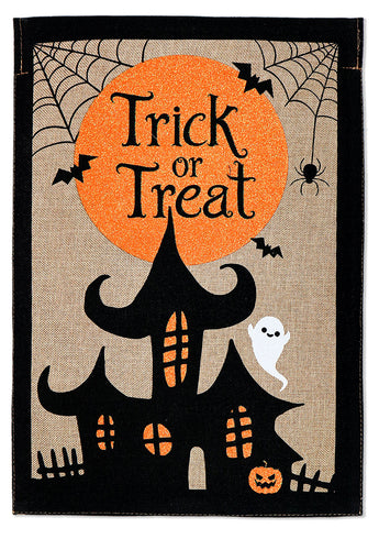 Trick or Treat Burlap - Halloween Fall Vertical Applique Decorative Flags HGE80430 Imported