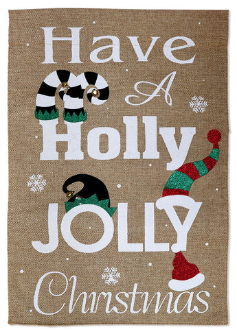 Have Holly Jolly Christmas Burlap - Christmas Winter Vertical Applique Decorative Flags HGE80431 Imported