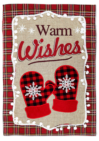 Warm Wishes Burlap - Christmas Winter Vertical Applique Decorative Flags HGE80434 Imported