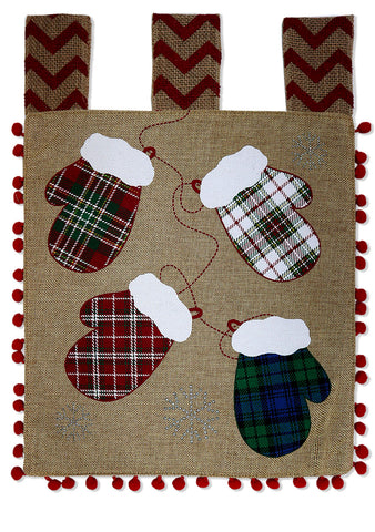 Christmas Gloves Burlap - Christmas Winter Vertical Applique Decorative Flags HGE80436 Imported