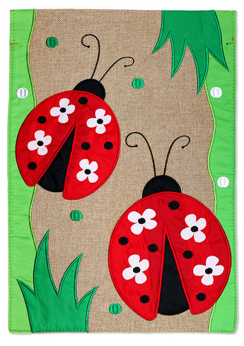 Ladybugs Burlap - Bugs & Frogs Garden Friends Vertical Applique Decorative Flags HGE80456 Imported