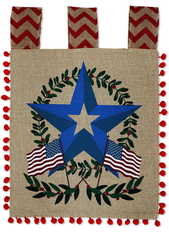 Vintage Star Wreath Burlap - Patriotic Americana Vertical Applique Decorative Flags HGE80487 Imported