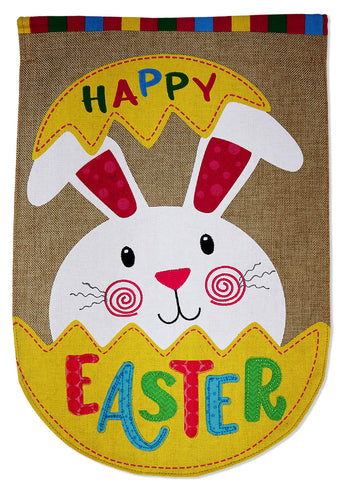 Happy Easter Bunny Burlap - Easter Spring Vertical Applique Decorative Flags HGE80489 Imported