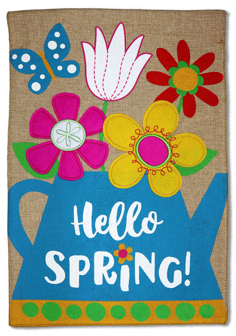 Hello Spring Burlap - Floral Spring Vertical Applique Decorative Flags HGE80490 Imported