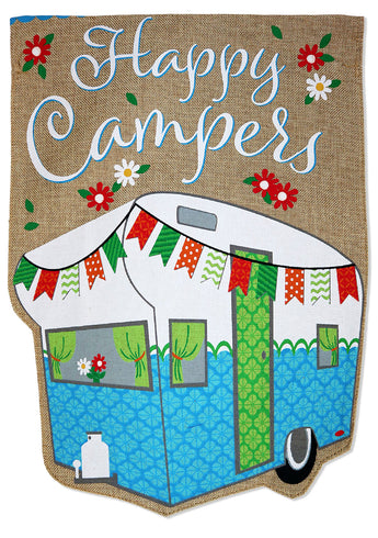 Happy Campers Burlap - Outdoor Nature Vertical Applique Decorative Flags HGE80498 Imported