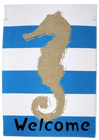 Welcome Sea Horse Burlap - Sea Animals Coastal Vertical Applique Decorative Flags HGE80503 Imported
