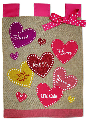 Sweet Hearts Burlap - Valentines Spring Vertical Applique Decorative Flags HGE80504 Imported