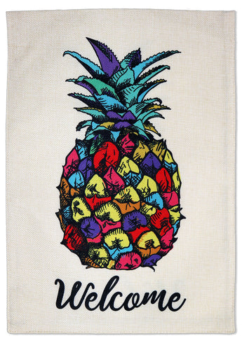 Colorful Pineapple Burlap - Fruits Food Vertical Applique Decorative Flags HGE80506 Imported