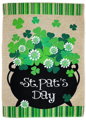 St Pats Day Burlap - St Patrick Spring Vertical Applique Decorative Flags HGE80507 Imported