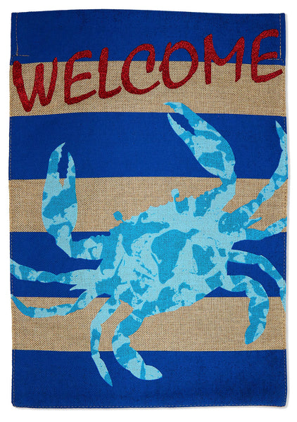 Welcome Crab Burlap - Sea Animals Coastal Vertical Applique Decorative Flags HGE80513 Imported