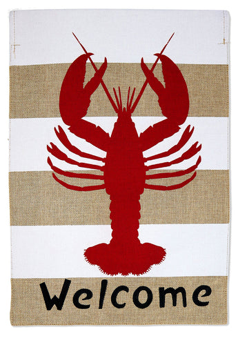 Welcome Lobster Burlap - Sea Animals Coastal Vertical Applique Decorative Flags HGE80514 Imported