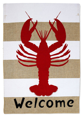 Welcome Lobster Burlap - Sea Animals Coastal Vertical Applique Decorative Flags HGE80514 Imported