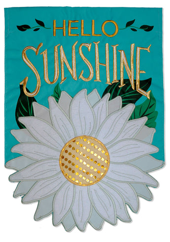 Hello Sunshine Burlap - Floral Spring Vertical Applique Decorative Flags HGE80515 Imported