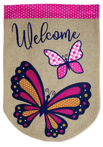 Welcome Butterfly Burlap - Bugs & Frogs Garden Friends Vertical Applique Decorative Flags HGE80519 Imported