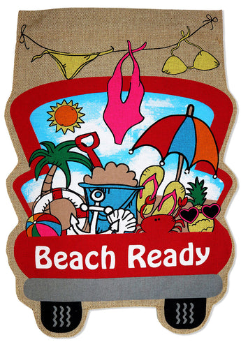 Beach Ready Burlap - Beach Coastal Vertical Applique Decorative Flags HGE80520 Imported