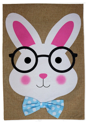 Smart Bunny Burlap - Easter Spring Vertical Applique Decorative Flags HGE80522 Imported