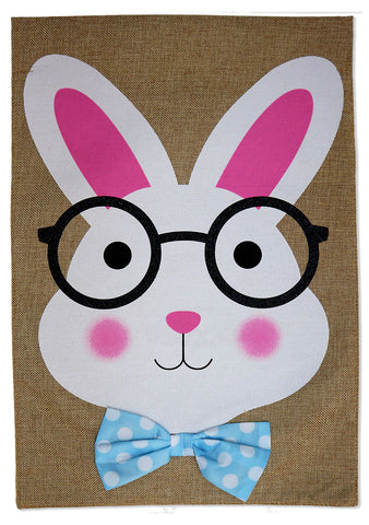 Smart Bunny Burlap - Easter Spring Vertical Applique Decorative Flags HGE80522 Imported