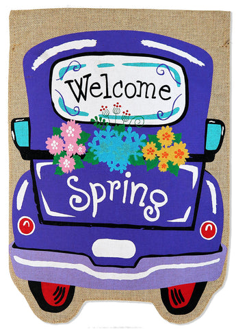 Welcome Spring Burlap - Floral Spring Vertical Applique Decorative Flags HGE80527 Imported