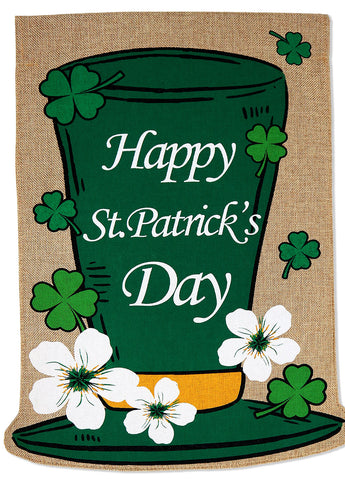 St Patrick Hat Burlap - St Patrick Spring Vertical Applique Decorative Flags HGE80528 Imported