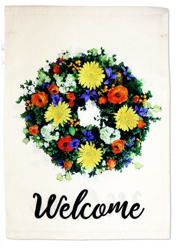 Welcome Wreath Burlap - Floral Spring Vertical Applique Decorative Flags HGE80531 Imported