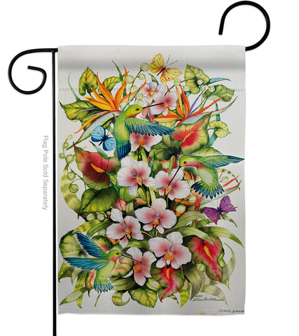 Orchid Splendor with Birds - Birds Garden Friends Vertical Impressions Decorative Flags HG105054 Made In USA