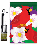 Twin Cardinals - Birds Garden Friends Vertical Applique Decorative Flags HG105026