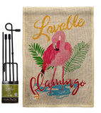 Lovable Flamingo - Birds Garden Friends Vertical Impressions Decorative Flags HG105060 Made In USA