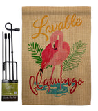 Lovable Flamingo - Birds Garden Friends Vertical Impressions Decorative Flags HG105060 Made In USA