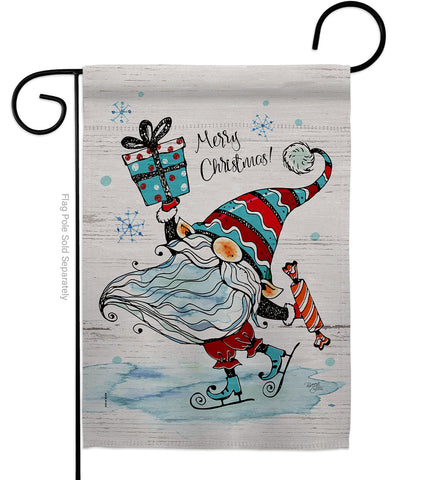 Ice Skating Gnome - Bugs & Frogs Garden Friends Vertical Impressions Decorative Flags HG104149 Made In USA