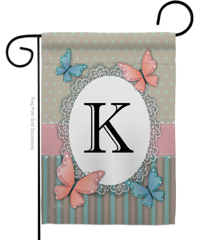 Butterflies K Initial - Bugs & Frogs Garden Friends Vertical Impressions Decorative Flags HG130141 Made In USA